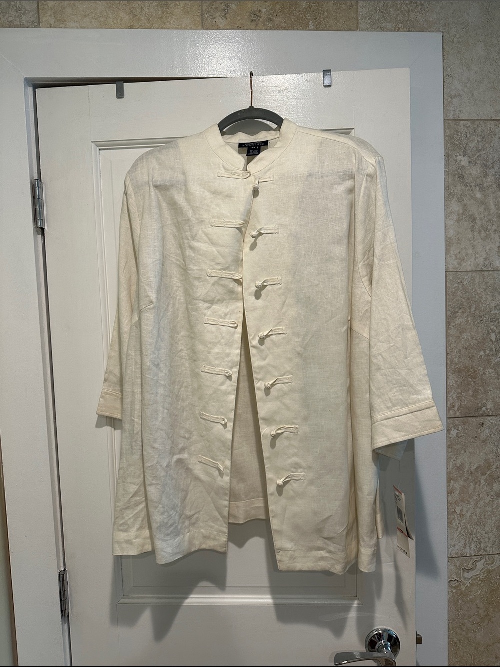 Women’s  Cream 100% Linen Mandarin Collar Jacket